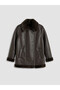 Two Mt Shop Quality Lcw Modest Brown Fur Collar Women's Leather Look Coat - 5