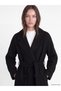 Black Double Breasted Collar Women's Stamp Coat - 2