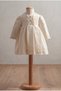 Baby Girl Ecru Button Detailed Textured Fabric Ruffled Vintage Baby Dress 100% Cotton - 2