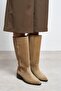 Tiny Rome Beige Suede Leather Pointed Toe Thick Heel Women's Riding Boots