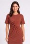Women Solid Midi Dress, Brown - 2