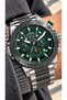 47 mm Case-Smoked Silver Steel Band, Functions Active, Green Dial, Men's Wristwatch