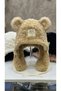 Korean Style Teddy Bear Ear Plush Hat Lace-Up Neck Collar Beanie Thick Winter Women's Hat - 4