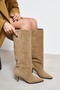 Kontes Rome Beige Suede Leather Pointed Toe Cone Heel Wide Toe Women's Boots - 3