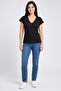 Women V-Neck Cap Sleeve Plain Top, Black - 2