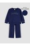 Navy Blue Stoned Girls' Soft Touch Tracksuit Set - 2