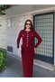 Women's Stone Buttoned Peplum Detailed Burgundy Skirt Suit - 5