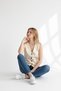 Women's Ecru V-Neck Buttoned Classic Woven Vest with Buckle on the Back - 2