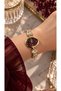 Oval Design Burgundy Dial Geometric Stone Detailed Steel Wristwatch (Gold Color) - 2