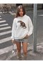 Women's Side-Facing Leopard Printed 3 Thread Oversized Hoodie Sweatshirt - 4