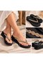 Luna Women's Platform Sole Knitted Detailed Stoned Comfortable Beach after Slippers 4 cm - 2