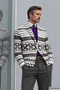Men's Ecru Black Patterned Knitwear Cardigan Jacket Single Button - Comfortable Fit