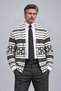 Men's Ecru Black Patterned Knitwear Cardigan Jacket Single Button - Comfortable Fit - 2