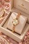 Round Design White Dial Pink Geometric Stone Detailed Steel Wristwatch (Gold Color) - 3