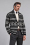 Men's Ecru Black Patterned Knitwear Cardigan Jacket Single Button - Comfortable Fit - 4