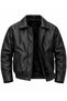 Oversize Men's Classic Collar Leather Coat with Fleece Fur Inside - Windproof Jacket - 2