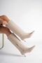 Noir Beige Pointed Toe Short Heeled Women's Boots - 3