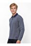 Men's Blue Long Sleeve Polo Collar Loose Fit Polo U.Kol - 4