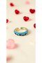 Green Blue Heart Motif Turquoise Enamel Adjustable Steel Ring - 3
