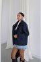 Navy Blue Trench Coat with Detailed Collar - 4