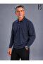 Relaxed Fit Collared Woolen Winter Navy Blue Men's Dad Sweater with Pockets - 2