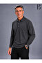 Relaxed Fit Collared Wool Winter Dark Gray Men's Dad Sweater with Pockets - 2