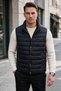 Men's Slim Fit Water and Wind Resistant Navy Blue Puffer Vest – Stand Collar with Snap Fasteners 2701708
