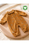 Gots Certified 100% Cotton Muslin Mustard Patterned Natural and Breathable Long Sleeve Baby Girl Romper - 2