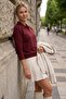 Burgundy Polo Collar Long Sleeve Half Placket Buttoned Collar Skirt and Embroidered Cuff Knitwear Sweater 64 60 - 6