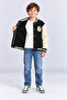Boy's College Jacket with Emblem Detail and Contrast Sleeves Bomber Jacket Ak26681 - 3