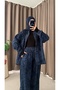 Abstract Pattern Zipper Trousers Set - 7024 - Navy Blue - 4