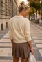 Ecru Polo Collar Long Sleeve Half Placket Buttoned Glittery Ribbed Hem Casual Knitwear Sweater 58 58 - 8