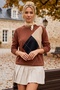 Brown Crew Neck Long Sleeve Diamond Patterned Stoned Casual Knitwear Sweater 68 63