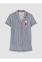 Lcw Dream Navy Blue Shirt Collar Striped Women's Shorts Pajama Set - 5