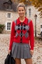 Red Jacket Collar Long Sleeve Diamond Patterned Decorative Buttoned Front Non-Opening Stitched Knitwear Sweater 62 60
