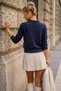 Navy Blue Polo Collar Long Sleeve Half Placket Buttoned Glittery Ribbed Hem Casual Knitwear Sweater 58 58 - 8