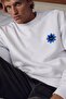 Men's Oversize Sweatshirt Spark Cat Printed White – Crew Neck, 3 Thread Raster Fleece - 5
