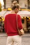 Red Boat Neck Long Sleeve Ribbed Horizontal Ornamental Stitched Casual Oversize Knitwear Sweater 68 70 - 7