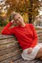 Red Polo Collar Long Sleeve Half Placket Buttoned Glittery Hem Ribbed Casual Knitwear Sweater 58 58 - 7