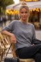 Gray Boat Neck Long Sleeve Ribbed Horizontal Decorative Stitched Casual Oversize Knitwear Sweater 68 70 - 3
