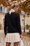 Black V-Neck Long-Sleeved Casual Knitwear Sweater with Ribbed Collar and Lurex Stripes on the Sleeves 59 56 - 5
