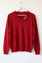 Red V-Neck Long Sleeve Ribbed Collar with Chain Accessory Casual Knitwear Sweater 63 62 - 2