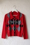Red Jacket Collar Long Sleeve Diamond Patterned Decorative Buttoned Front Non-Opening Stitched Knitwear Sweater 62 60 - 2