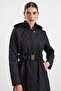 Hooded Thin Quilted Coat with Thin Plush Detail on the Inside Black 6938 - 7