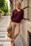 Burgundy V-Neck Long Sleeve Ribbed Collar with Chain Accessory Casual Knitwear Sweater 63 62 - 4