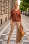 Brown V-Neck Long Sleeve Ribbed Collar with Chain Accessory Casual Knitwear Sweater 63 62 - 4