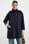 Garni Detailed Detachable Hooded Oversized Short Trench Coat Dark Blue 6935 - 2