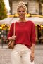 Red Boat Neck Long Sleeve Ribbed Horizontal Ornamental Stitched Casual Oversize Knitwear Sweater 68 70 - 3