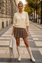Ecru Polo Collar Long Sleeve Half Placket Buttoned Glittery Ribbed Hem Casual Knitwear Sweater 58 58 - 3