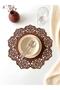 Red Brown Suede Fabric Round Placemat American Service Set 12 Pieces 35X35Cm - 2